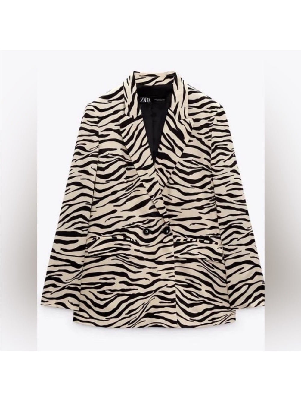 ZARA Black and Beige Zebra-Pattern Blazer